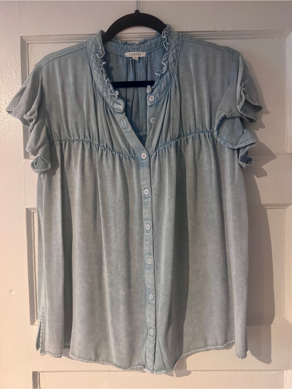 JODIFL Light Blue Ruffle-Yoke Tunic Top